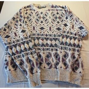 Shenandoah Knit Sweater XXLarge Geometric Pattern Cream Multicolor Made USA
